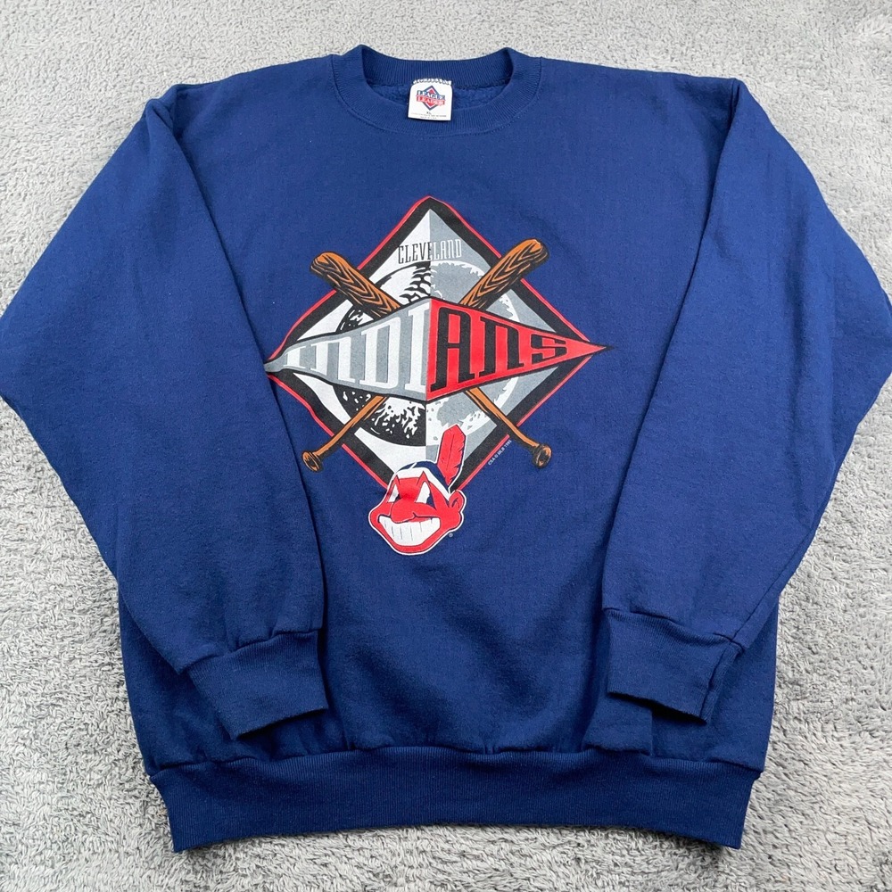 VTG Cleveland Indians Sweatshirt Mens XL Blue Crewneck Chief Wahoo 90s Fleece - Picture 2 of 11